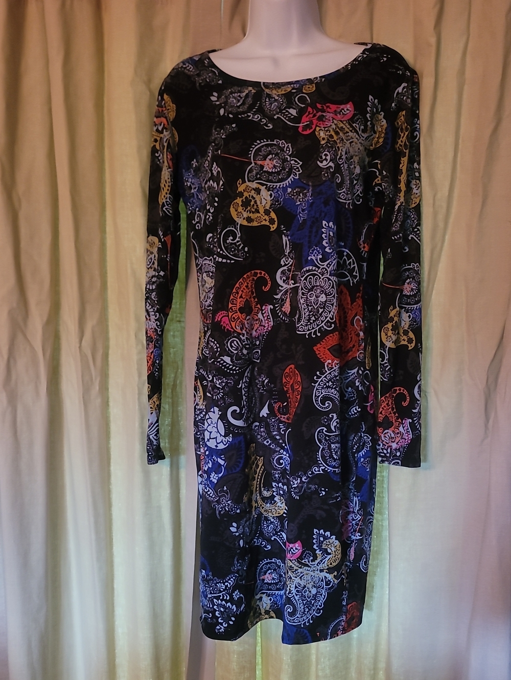 LuLaRoe Long Sleeve Black Dress with Multicolor Paisley